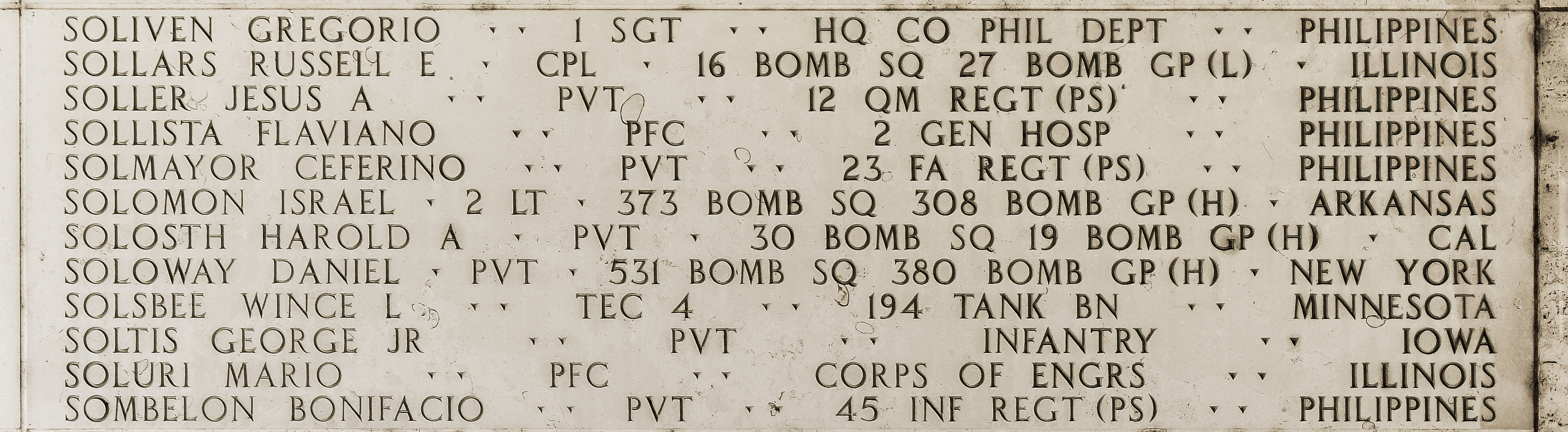 Israel  Solomon, Second Lieutenant